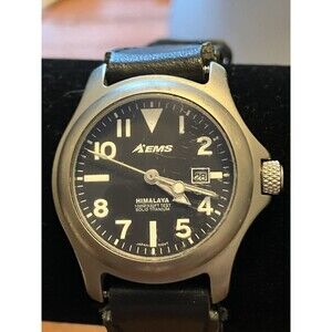 Momemtum Watch EMS Himalaya black web nylon woven & leather band, working